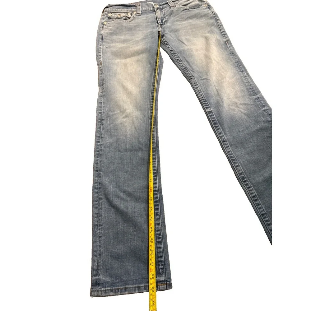 True Religion Jeans Men's 32in Blue Ricky Big T Flap Straight Leg Denim